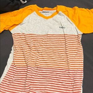 DKNY Vibrant Orange and Gray Striped Tee